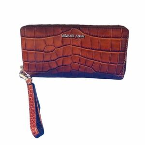 Michael Kors Tan Croc Embossed Wristlet